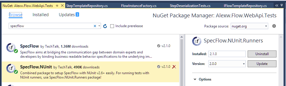 specflow nunit screenshot